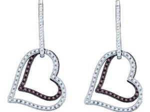 0.55ctw Champagne Cognac Brown & White Heart Shape Diamond Dangle Earrings 0.55ctw Champagne Cognac Brown & White Heart Shape Diamond Dangle Earrings