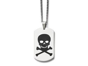 Stainless Steel Polished Black Enamel Skull Dog Tag Necklace Stainless Steel Polished Black Enamel Skull Dog Tag Necklace