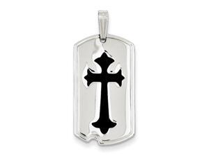 Sterling Silver Polished with Black Epoxy Cross Dog Tag Pendant Sterling Silver Polished with Black Epoxy Cross Dog Tag Pendant