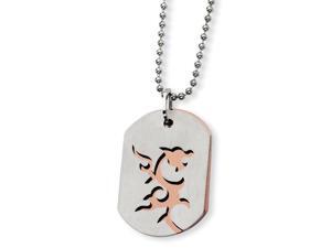 Stainless Steel Chocolate IP-plated Dragon Dog Tag 24in Necklace Stainless Steel Chocolate IP-plated Dragon Dog Tag 24in Necklace