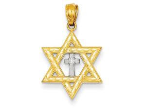 14K Yellow Gold Gold Diamond with Rhodium Star of David with Cross Charm 14K Yellow Gold Gold Diamond with Rhodium Star of David with Cross Charm