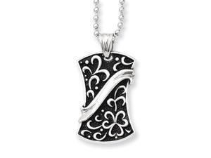 Stainless Steel Antiqued Fancy Scroll Dog Tag Necklace Stainless Steel Antiqued Fancy Scroll Dog Tag Necklace