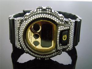 Casio G Shock Black Stainless steel White Full Case CZ Crystal DW6900 Gold face Casio G Shock Black Stainless steel White Full Case CZ Crystal DW6900 Gold face