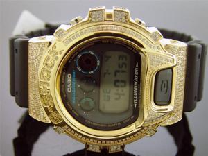 New Casio G Shock 2.50 Ct Full Case canary diamonds Gold tone case black face New Casio G Shock 2.50 Ct Full Case canary diamonds Gold tone case black face