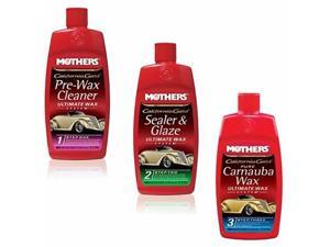 Mothers California Gold Pre-Wax Cleaner–Step 1 + Sealer & Glaze–Step 2 + Pure Carnauba Wax–Step 3 1-2-3 Step Wax kit. Mothers: 07100, 08100, 05750 Mothers California Gold Pre-Wax Cleaner–Step 1 + Sealer & Glaze–Step 2 + Pure Carnauba Wax–Step 3 1-2-3 Step Wax kit. Mothers: 07100, 08100, 05750