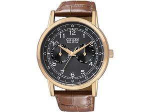 Citizen AO9003-08E Gold Tone Stainless Steel Case Black Dial Day and Date Display Brown Leather Strap Citizen AO9003-08E Gold Tone Stainless Steel Case Black Dial Day and Date Display Brown Leather Strap