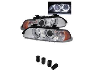BMW E39 5Series Halo Projector Headlights Chrome Housing With Clear Lens + Free Gift Tires Valve Stem Cap 4pcs Silver. BMW E39 5Series Halo Projector Headlights Chrome Housing With Clear Lens + Free Gift Tires Valve Stem Cap 4pcs Silver.