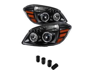 Chevy Cobalt / Pontiac G5 / Pontiac Pursuit Halo Projector Headlights Black Housing With Clear Lens + Free Gift Tires Valve Stem Cap 4pcs Silver. Chevy Cobalt / Pontiac G5 / Pontiac Pursuit Halo Projector Headlights Black Housing With Clear Lens + Free Gift Tires Valve Stem Cap 4pcs Silver.