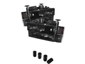 Chevy C/K Series 1500/2500/3500 / Chevy Tahoe / Chevy Silverado /Chevy Suburban( Not Compatible With Seal Beam Headlight ) Headlights W/ Corner Parking Lights 8pcs sets Smoke Lens with Chrome Housingd Chevy C/K Series 1500/2500/3500 / Chevy Tahoe / Chevy Silverado /Chevy Suburban( Not Compatible With Seal Beam Headlight ) Headlights W/ Corner Parking Lights 8pcs sets Smoke Lens with Chrome Housingd