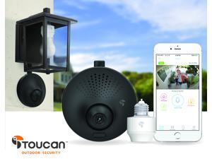 Toucan Outdoor Security - Real-time Surveillance with notification, 2-way communication, Siren Alarm, Lighting Control. No Hardwiring, No Batteries Toucan Outdoor Security - Real-time Surveillance with notification, 2-way communication, Siren Alarm, Lighting Control. No Hardwiring, No Batteries