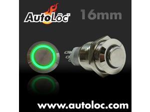 Autoloc 16Mm Momentary Billet Button With Led Green Ring AUTSW38G Autoloc 16Mm Momentary Billet Button With Led Green Ring AUTSW38G