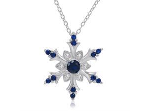 Amanda Rose Collection Blue and White Sapphire Snowflake Necklace in Sterling Silver Amanda Rose Collection Blue and White Sapphire Snowflake Necklace in Sterling Silver
