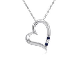 Sapphire and Diamond Heart Three Stone Heart Pendant in Sterling Silver Sapphire and Diamond Heart Three Stone Heart Pendant in Sterling Silver