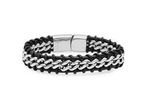 Oxford Ivy GSSB1317 8 1/2 Inches Men's Faux Leather and Stainless Steel Bracelet Oxford Ivy GSSB1317 8 1/2 Inches Men's Faux Leather and Stainless Steel Bracelet