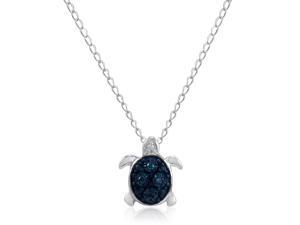 Teeny-Tiny Blue Diamond Turtle Pendant in Sterling Silver on a 17in. Chain Teeny-Tiny Blue Diamond Turtle Pendant in Sterling Silver on a 17in. Chain