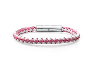 Braided Pink and White Leather 6mm Bracelet with Stainless Steel Locking Clasp 7 1/2 inches Braided Pink and White Leather 6mm Bracelet with Stainless Steel Locking Clasp 7 1/2 inches