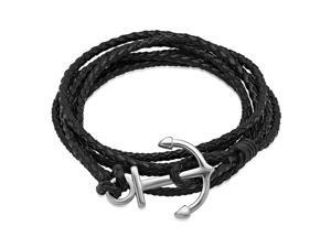 Black Leather Wrap Bracelet with Stainless Steel Anchor Clasp Black Leather Wrap Bracelet with Stainless Steel Anchor Clasp
