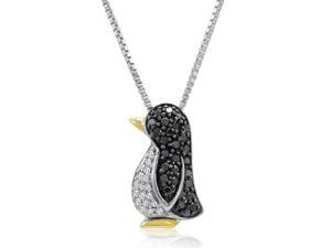 Black and White Diamond Penguin Pendant in Sterling Silver and 14K Gold (1/4ct tw) Black and White Diamond Penguin Pendant in Sterling Silver and 14K Gold (1/4ct tw)