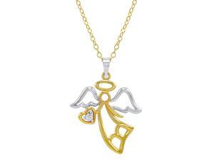 Gold Plated Sterling Silver Diamond Angel with Heart Pendant Necklace Gold Plated Sterling Silver Diamond Angel with Heart Pendant Necklace