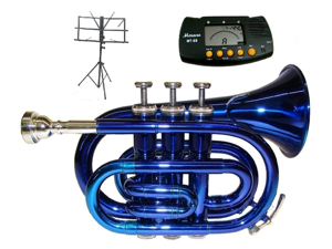 MERANO B Flat Blue Pocket Trumpet with Case,MouthPiece,Oil,Golves+Free Music Stand,Metro Tuner MERANO B Flat Blue Pocket Trumpet with Case,MouthPiece,Oil,Golves+Free Music Stand,Metro Tuner