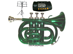 MERANO B Flat Green Pocket Trumpet with Case,MouthPiece,Oil,Golves+Free Music Stand,Metro Tuner MERANO B Flat Green Pocket Trumpet with Case,MouthPiece,Oil,Golves+Free Music Stand,Metro Tuner