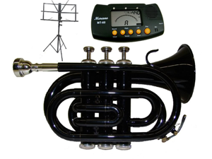 MERANO B Flat Black Pocket Trumpet with Case,MouthPiece,Oil,Golves+Free Music Stand,Metro Tuner MERANO B Flat Black Pocket Trumpet with Case,MouthPiece,Oil,Golves+Free Music Stand,Metro Tuner
