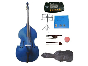 Merano 4/4 Size Blue Student Double Bass with Carrying Soft Bag, Bow + 2 Sets Strings+Music Stand+Metro Tuner+Rosin Merano 4/4 Size Blue Student Double Bass with Carrying Soft Bag, Bow + 2 Sets Strings+Music Stand+Metro Tuner+Rosin