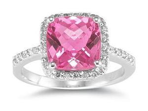 2.50 Carat Cushion Cut Pink Topaz and Diamond Ring 14K White Gold 2.50 Carat Cushion Cut Pink Topaz and Diamond Ring 14K White Gold