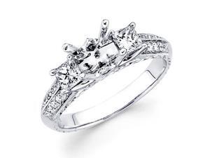Diamond Three Stone Ring 18k White Gold Milgrain Channel Semi Mount Diamond Three Stone Ring 18k White Gold Milgrain Channel Semi Mount