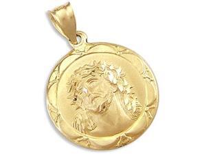 Jesus Face Medallion Pendant 14k Yellow Gold Religious Charm Jesus Face Medallion Pendant 14k Yellow Gold Religious Charm