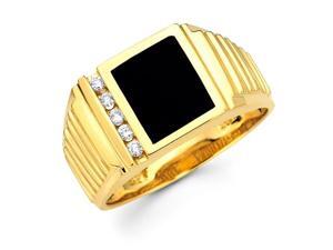 Mens Black Onyx Diamond Pinky Ring 14k Yellow Gold Band (1/10 Carat) Mens Black Onyx Diamond Pinky Ring 14k Yellow Gold Band (1/10 Carat)