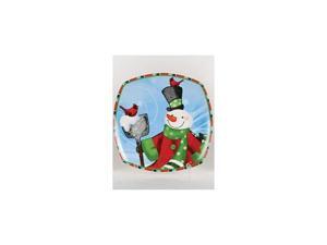 12" Snow Drift Snowman & Winter Shovel Square Porcelain Christmas Dining Plate 12" Snow Drift Snowman & Winter Shovel Square Porcelain Christmas Dining Plate