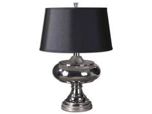 28" Modern Polished Chrome & Black Round Tapered Drum Shade Table Lamp 28" Modern Polished Chrome & Black Round Tapered Drum Shade Table Lamp