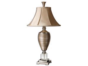 33" Metallic Gold Porcelain, Crystal & Champagne Round Bell Shade Table Lamp 33" Metallic Gold Porcelain, Crystal & Champagne Round Bell Shade Table Lamp