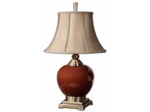 31" Cinnamon Red Porcelain & Golden Bronze Round Bell Shade Table Lamp 31" Cinnamon Red Porcelain & Golden Bronze Round Bell Shade Table Lamp