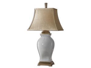 33" Sky Blue Porcelain & Golden Champagne Rectangular Bell Shade Table Lamp 33" Sky Blue Porcelain & Golden Champagne Rectangular Bell Shade Table Lamp