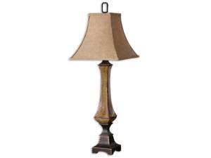 37" Mossy Green Porcelain, Bronze & Beige Square Bell Shade Buffet Table Lamp 37" Mossy Green Porcelain, Bronze & Beige Square Bell Shade Buffet Table Lamp