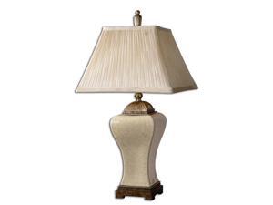 34" Crackled Ivory Porcelain & Ivory Tapered Square Box Shade Table Lamp 34" Crackled Ivory Porcelain & Ivory Tapered Square Box Shade Table Lamp