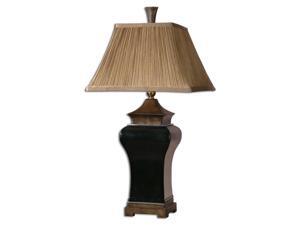 34" Ebony Black Porcelain, Sandstone & Taupe Tapered Square Box Shade Table Lamp 34" Ebony Black Porcelain, Sandstone & Taupe Tapered Square Box Shade Table Lamp