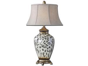 34" Burnished Cheetah Print Ceramic, Silver & Oatmeal Oval Bell Shade Table Lamp 34" Burnished Cheetah Print Ceramic, Silver & Oatmeal Oval Bell Shade Table Lamp