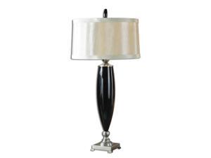 38" Black Blown Glass, Bronze & Champagne Round Tapered Drum Shade Table Lamp 38" Black Blown Glass, Bronze & Champagne Round Tapered Drum Shade Table Lamp