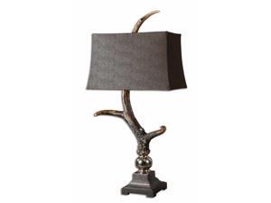 34" Bone Ivory Stag Antler & Chocolate Brown Rectangular Bell Shade Table Lamp 34" Bone Ivory Stag Antler & Chocolate Brown Rectangular Bell Shade Table Lamp