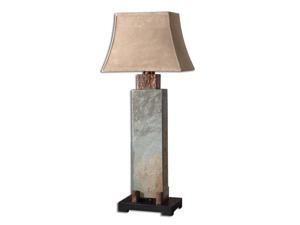37" Slate Rectangle, Hammered Copper & Brown Rectangular Bell Shade Table Lamp 37" Slate Rectangle, Hammered Copper & Brown Rectangular Bell Shade Table Lamp