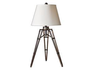 34" Oxidized Bronze Tripod & Off-White Linen Round Shade Table Lamp 34" Oxidized Bronze Tripod & Off-White Linen Round Shade Table Lamp
