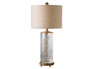31" Water Glass, Antiqued Gold & Oatmeal Linen Round Drum Shade Table Lamp 31" Water Glass, Antiqued Gold & Oatmeal Linen Round Drum Shade Table Lamp