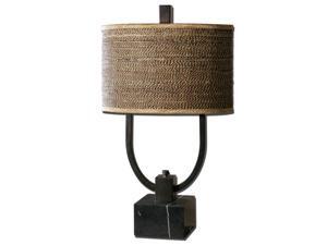 30" Rustic Bronze, Black Marble & Woven Rattan Oval Drum Shade Table Lamp 30" Rustic Bronze, Black Marble & Woven Rattan Oval Drum Shade Table Lamp