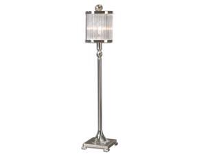 32" Silver Plated Metal & Glass Rods Round Drum Shade Buffet Table Lamp 32" Silver Plated Metal & Glass Rods Round Drum Shade Buffet Table Lamp