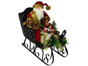 30" Elegant Crushed Velvet Santa Claus in Black Leather Sleigh Christmas Figure 30" Elegant Crushed Velvet Santa Claus in Black Leather Sleigh Christmas Figure