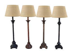 Set of 4 Distressed Black and Brown Buffet Lamps with Burlap Drum Shades Set of 4 Distressed Black and Brown Buffet Lamps with Burlap Drum Shades