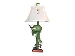 32" Green Boat Motor Table Lamp with White Fabric Shade and Fishing Lure 32" Green Boat Motor Table Lamp with White Fabric Shade and Fishing Lure